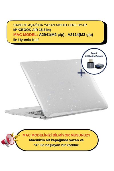 Mcstorey حافظة ماك بوك اير 15.3 بوصة M2-m3-m4 كريستال فضي لامع (15 بوصة AIR) متوافقة مع A2941 A3114 A3241