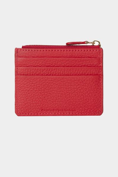Grande 3603 Genuine Leather Coin Compartment Zippered Women's Men's Wallet Card Holder Red