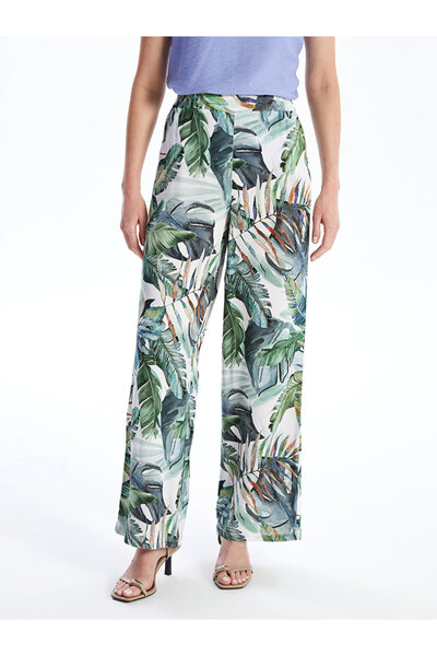 LC Waikiki Vzorované pohodlné vzorované dámské kalhoty s elastickým pasem