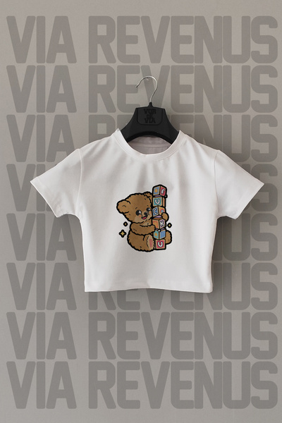 Vordevia Λευκό Lycra Crop - Χαριτωμένο, Crew Neck, F*ck U Printed