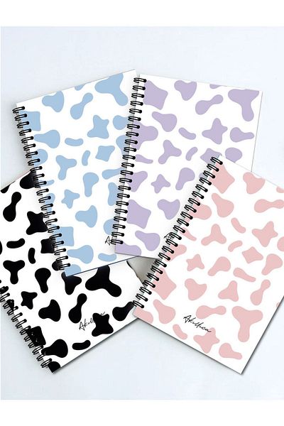 AKILLICA Set of 4 Dotted Notebooks 13 X 20 Cm 56 Sheets Cardboard Cover Spiral Notebook Mottled Series