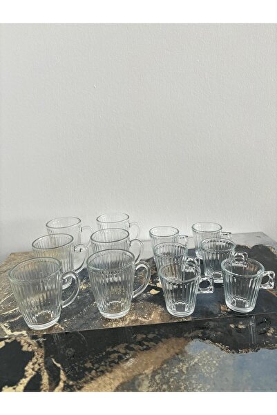 DİBA AVM 12 Pieces * 6 Glass Coffee Side Cup 50 ml - 6 Glass Cup with Handle Cup Coffee Tea Cup 170ml