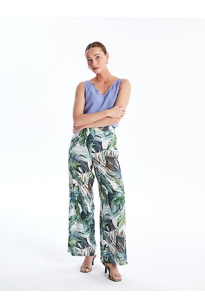 LC Waikiki Gemusterte, bequeme, geformte Damenhose mit elastischem Bund