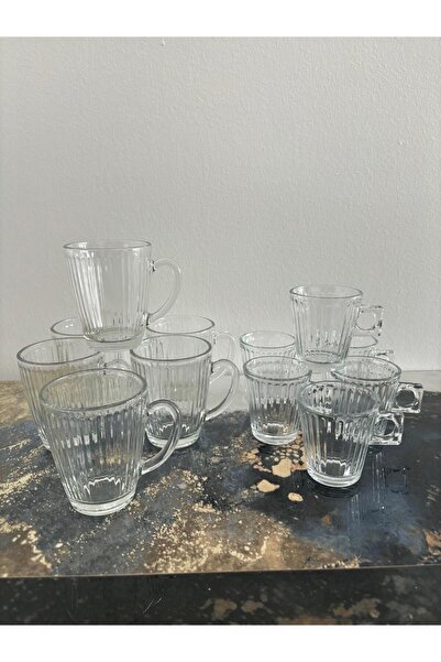 DİBA AVM 12 Pieces * 6 Glass Coffee Side Cup 50 ml - 6 Glass Cup with Handle Cup Coffee Tea Cup 170ml