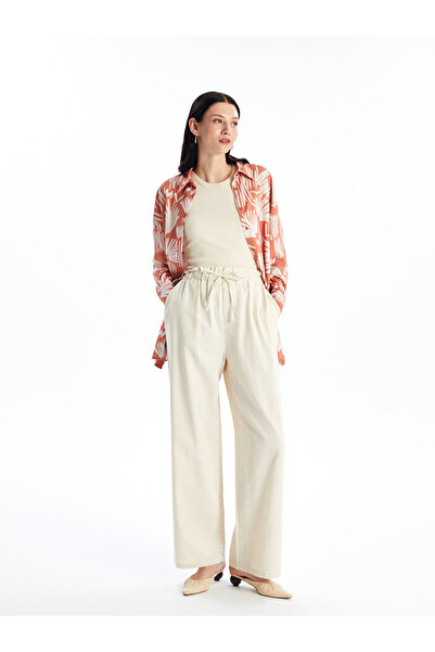 LC Waikiki Dámske nohavice zo zmesi obyčajného ľanu s elastickým pásom