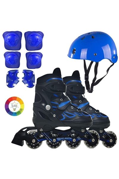 Depomiks Avm Lighted Wheel Adjustable Children's Exercise Skating 2 Functions Helmet Protective Set / 6 Colors
