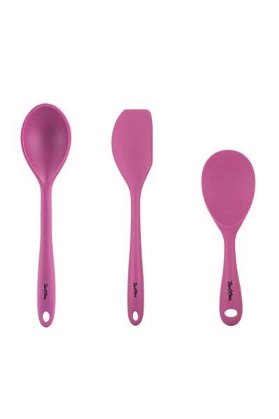 ElvinHomeConcept Tantitoni Cherry Colored Silicone 3-Piece Large Spoon, Rice Spoon and Spatula Set