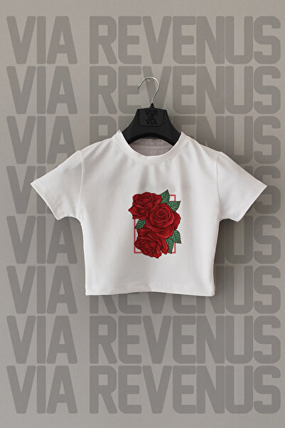 Vordevia Λευκό Crop - Ροζ στάμπα, Slim Fit, Crew Neck, Lycra