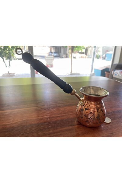 antepistachios وعاء قهوة نحاسي ثقيل الوزن مطرز يدويًا مقاس صغير لـ 4 أشخاص بني