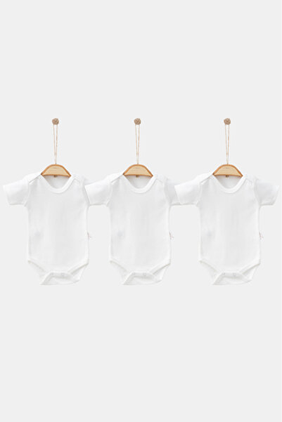 Bamoola 100% Organic Cotton Plain White 3-Piece Athlete Bodysuit - Short Slee...