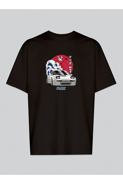 Butik Tricou oversize din bumbac pieptănat negru Jdm Legend imprimat