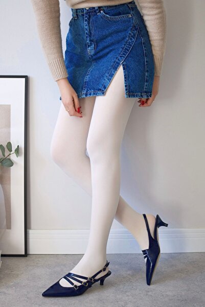 POLKA STORE Serena гостроносі трисмугові туфлі на підборах з пряжкою, сині лаковані жіночі туфлі