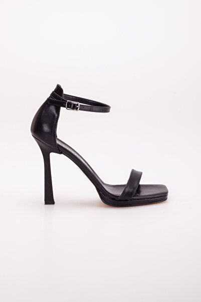 LİLLA Black Faux Leather - High Thin Heeled Square Toe Evening Dress Shoes