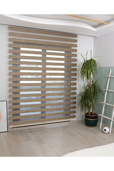 İNCİLİFE Bambu Kumaş Kahverengi Zebra Stor Perde Alüminyum Kasalı