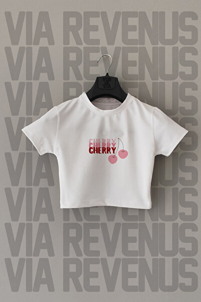 Vordevia Tricou crop alb cu imprimeu cireșe - lycra, decolteu, croială subțir...