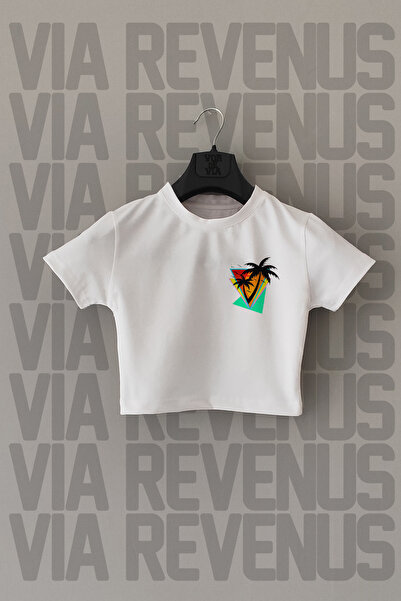 Vordevia Bela Skraćeni kroj - Palm Štampano, Slim Fit, okrugla kragna, Sa likrom