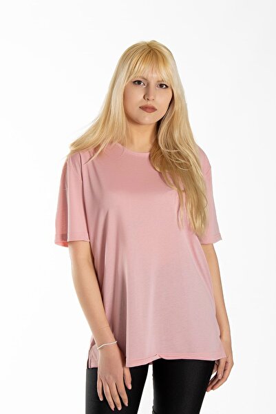 special Tricou oversize din bumbac, roz, de bază, cu decolteu