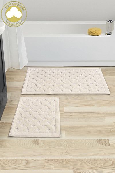 Dekoreko Cotton 2-Piece Toilet Set Bathroom Mat Set Bessie Cream