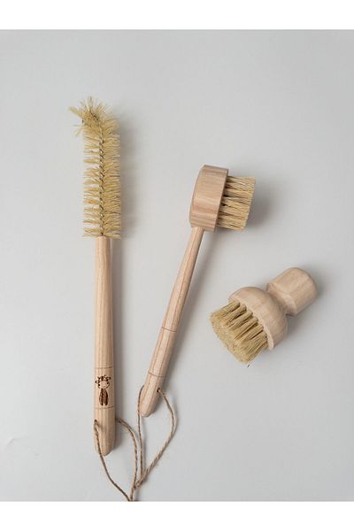 UstaHome Vegan Vegetable Washable - Dish and Bottle Brush Triple Set