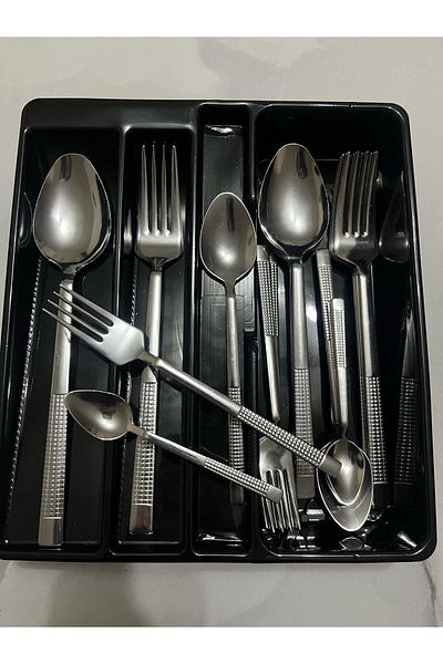 DİBA AVM 30 Pieces 6 Person Fork Spoon Set Wicker Stick Model 30 Pieces Boxed Gift Dowry Holder