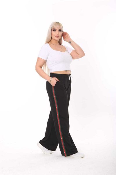 Esina Steel Fabric Wide Leg Tracksuit Trousers with Stripe Pearl Detail