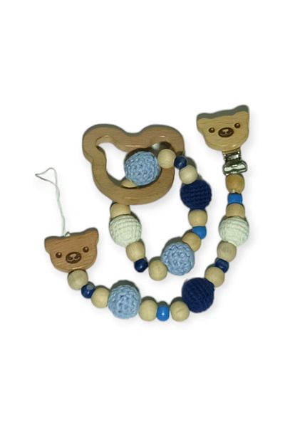 Birmelek Teether Wooden and Knitted - Rattle and Pacifier Hanger
