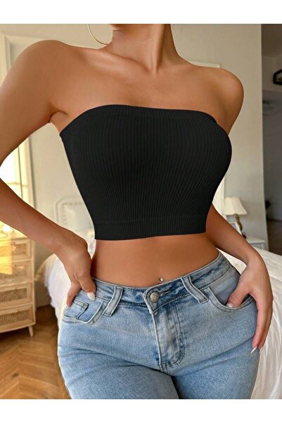 Lux Collection Bustieră fără bretele pentru damă, crop/mutat - Bluză cu camis...