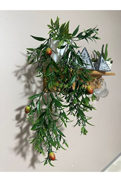 Lilac Home Yapay Çiçek Elmas Siyah Saksıda Zeytin Taneli Zeytin Dalı Sarkan