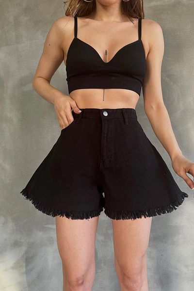 DENİKK Trend Tasseled Denim Shorts - Snow Washed