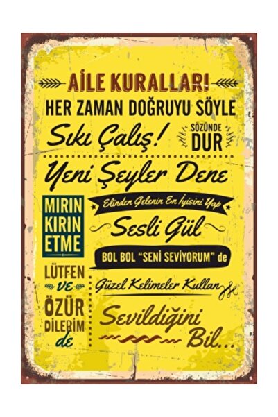 Hayat Poster Aile Kuralları Tablosu Retro Vintage Ahşap Poster