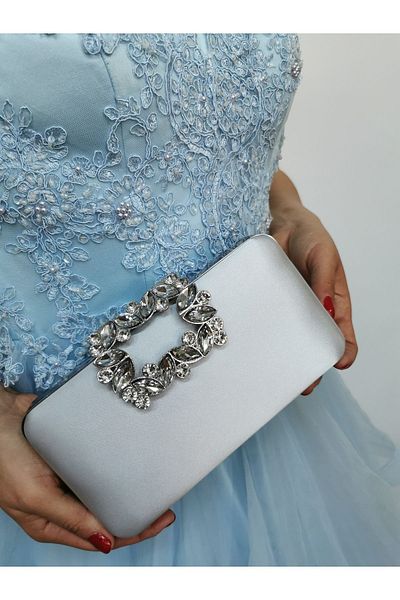 NAZART FEMEI SATIN SILVER ROCHIE DE SEARA CATARAMĂ DE PIATRA PORTFOLIO DE MÂNĂ NUNTĂ GEANT DE NOAPTE DE logodnă