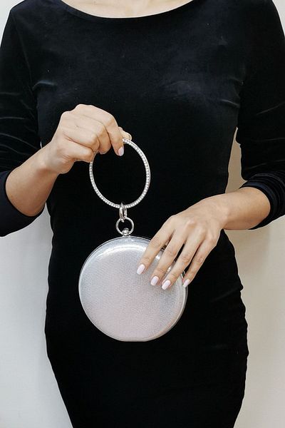 NAZART Geantă rotundă pentru rochie de seară placată cu argint 259