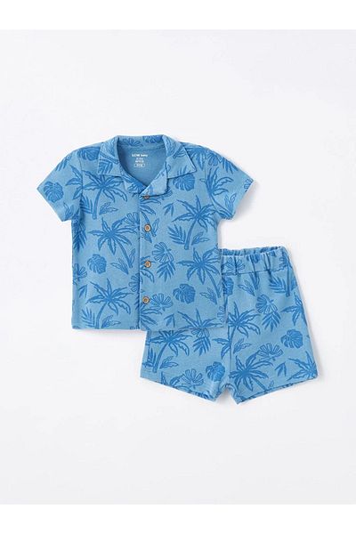 LC Waikiki LCW baby Polo Collar Short Sleeve Printed Baby Boy Shirt and Shorts 2-Piece Set lcw