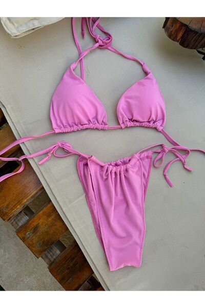 elifbilginbutik pembe renk  üst üçgen yüksek bel arkası ayarlanabilir  alt mo...