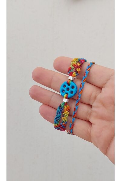 ZDTHandmade Süryani Nazar Boncuğu Renkli Yedi Delikli Makrome Bileklik Takımı