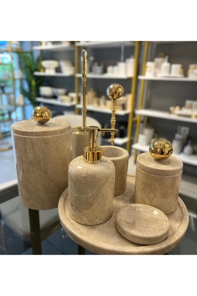 MIARIK DESIGN & DEKORASYON Dekoratif Mermer Banyo Seti Takımı 7 Li Buyuk Disk...