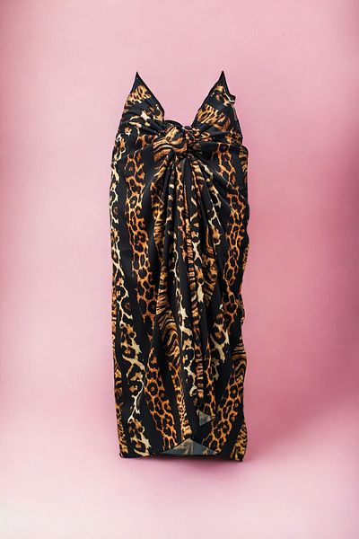 pistore Black Thick Striped Leopard Print Long Pareo Satin Women's Beach Dress New Season