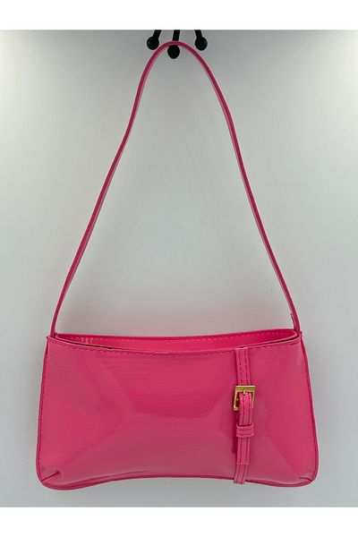 KIRASE New Season Patent Leather Shiny Single Eyed Zippered Baguette Model - Handbag and Shoulder Bag