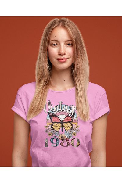 Boi 1980 Design Vintage Butterfly Printed Μαύρο Λευκό Μπλουζάκι Oversize - Καλοκαιρινό χτενισμένο βαμβακερό