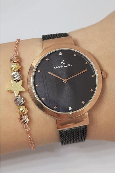 Daniel Klein Black Women's Wristwatch + Bracelet Set