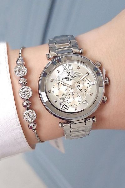 Daniel Klein New Model Cut Glass Steel Bracelet Metallic Women's Wrist Watch + Zircon Stone Bracelet