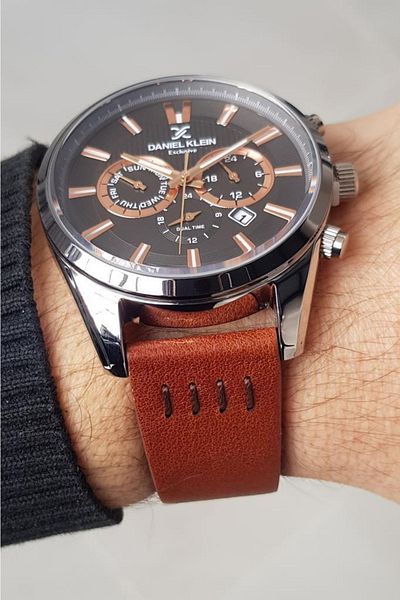 Daniel Klein Functions Active Brown Leather Strap Men's Wrist Watch