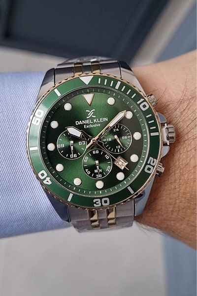Daniel Klein Steel Bracelet Gold/Metallic Green Dial Functions Active Men's Watch