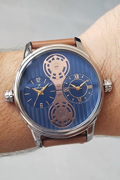 Daniel Klein Çift Saatli Taba Deri Kayışlı Erkek Kol Saati