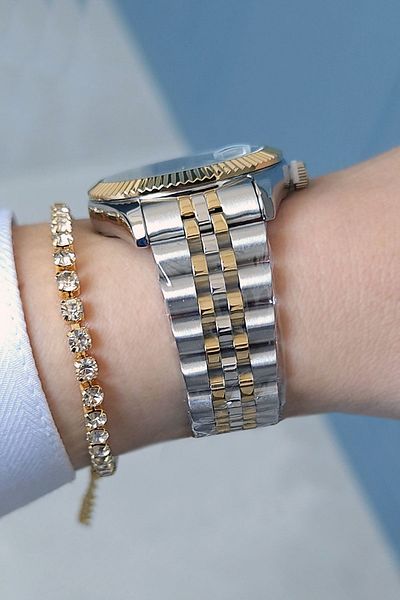Daniel Klein Jubilee Metallic Calendar Women's Wristwatch and Jewelled Bracelet Set