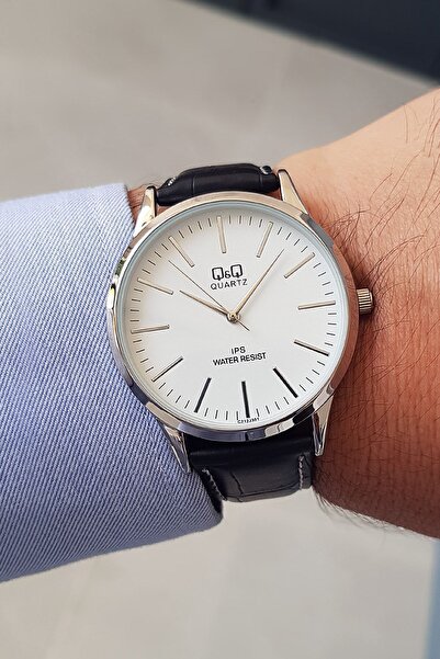 Q&Q Siyah Deri Kayışlı Klasik Erkek Kol Saati