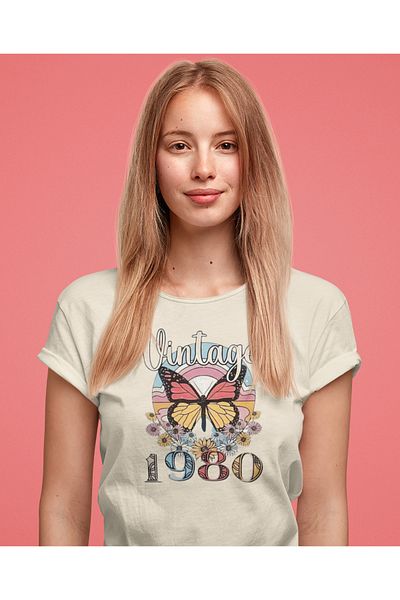 Boi 1980 Design Vintage Butterfly Printed Μαύρο Λευκό Μπλουζάκι Oversize - Καλοκαιρινό χτενισμένο βαμβακερό