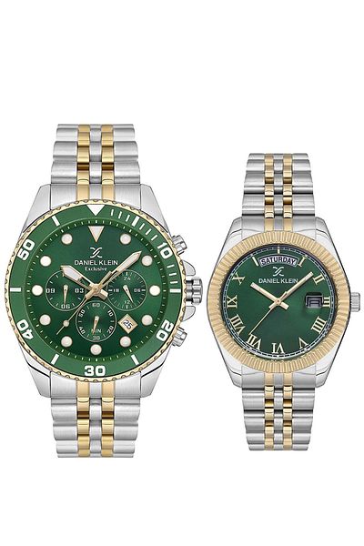 Daniel Klein Steel Bracelet Gold/Metallic Green Dial Lover Wristwatch
