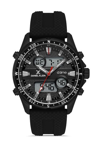 Daniel Klein Men's Digital/analog Wristwatch with Alarm, Stopwatch and Light Black Silicone Strap