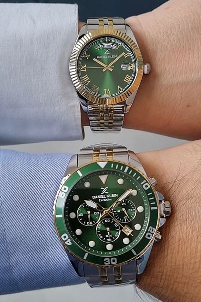 Daniel Klein Steel Bracelet Gold/Metallic Green Dial Lover Wristwatch